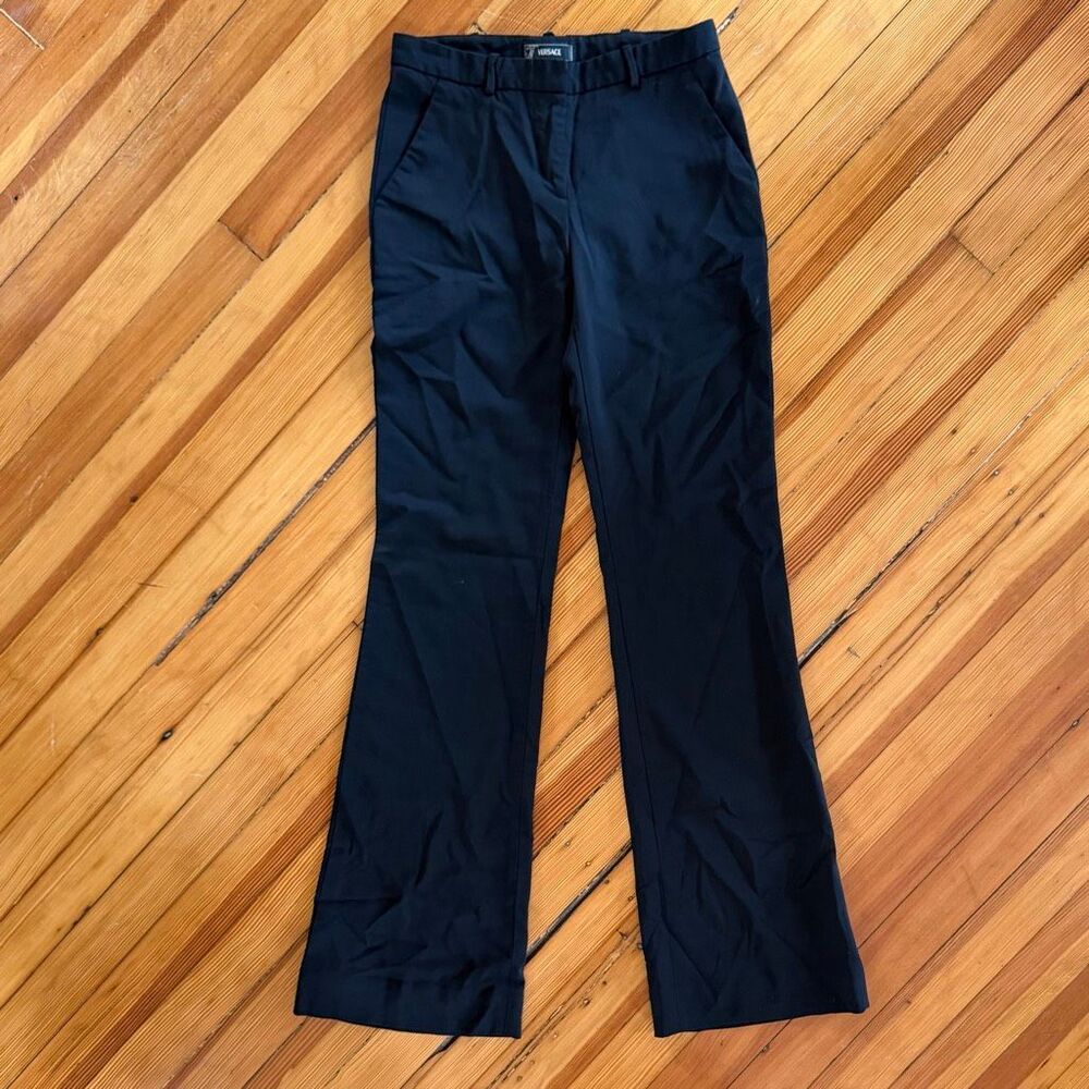 Versace Vintage RARE Y2K Mid-Rise Bootcut Trousers Black Wool Blend Size 38 (US